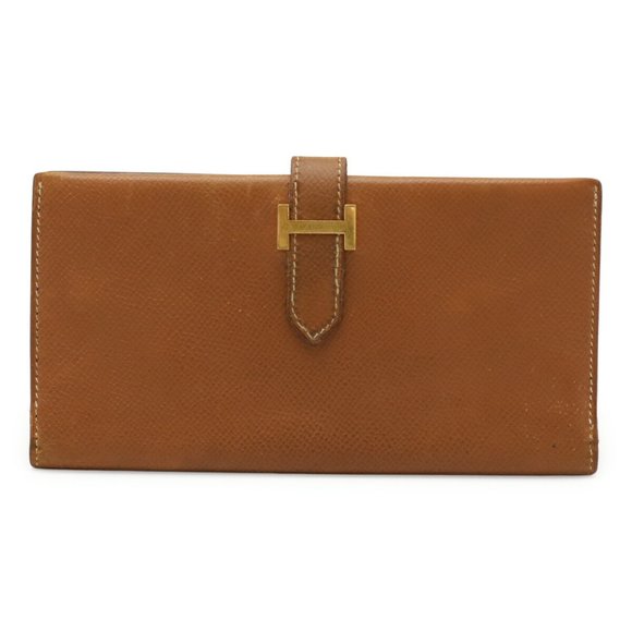 HERMES Bearn Classic Bi-fold Long Wallet, Epsom Leather, Gold and Brown, with... - Picture 1 of 10
